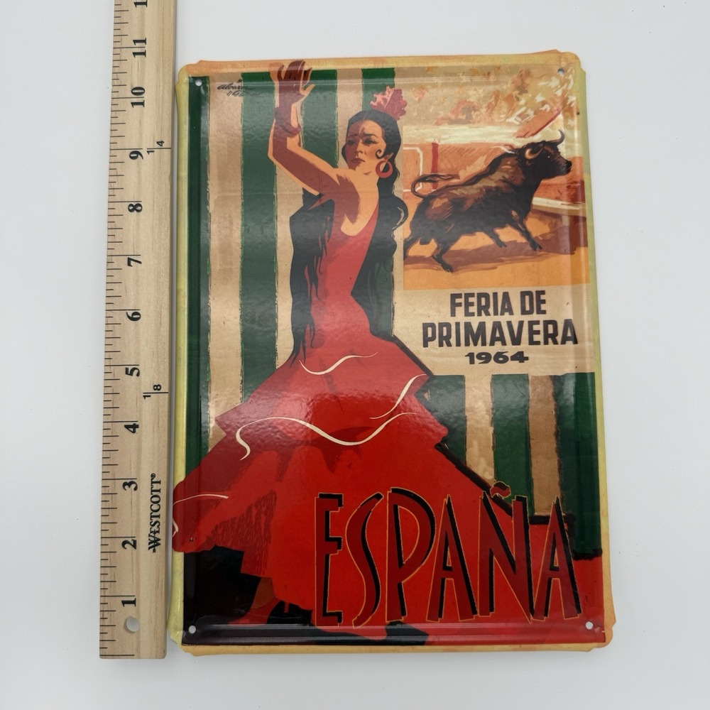 La Fabrica de Placas Feria de Primavera 1964 Spain Aluminum Sign Flamenco Bull